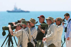  Birders in action at Zour Port (photo by Mike Pope)