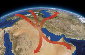 Major regional migration movements of birds passing through Kuwait. Specific routes are not yet fully known to scientists.